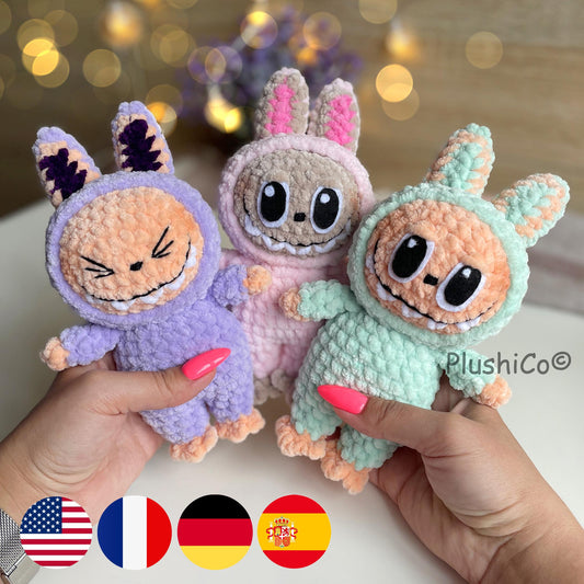 Labubu-Inspired Creepy Cute Bunny – Intermediate Crochet Pattern (PDF Download)